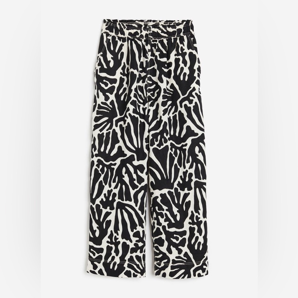 Heros & Dreamers Wide Leg Cropped Pants XL Black White Abstract Print NWOT